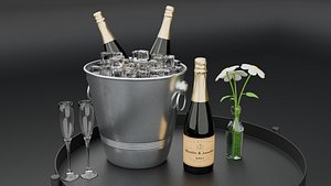 Elegant Champagne in Bucket Set 3D Model