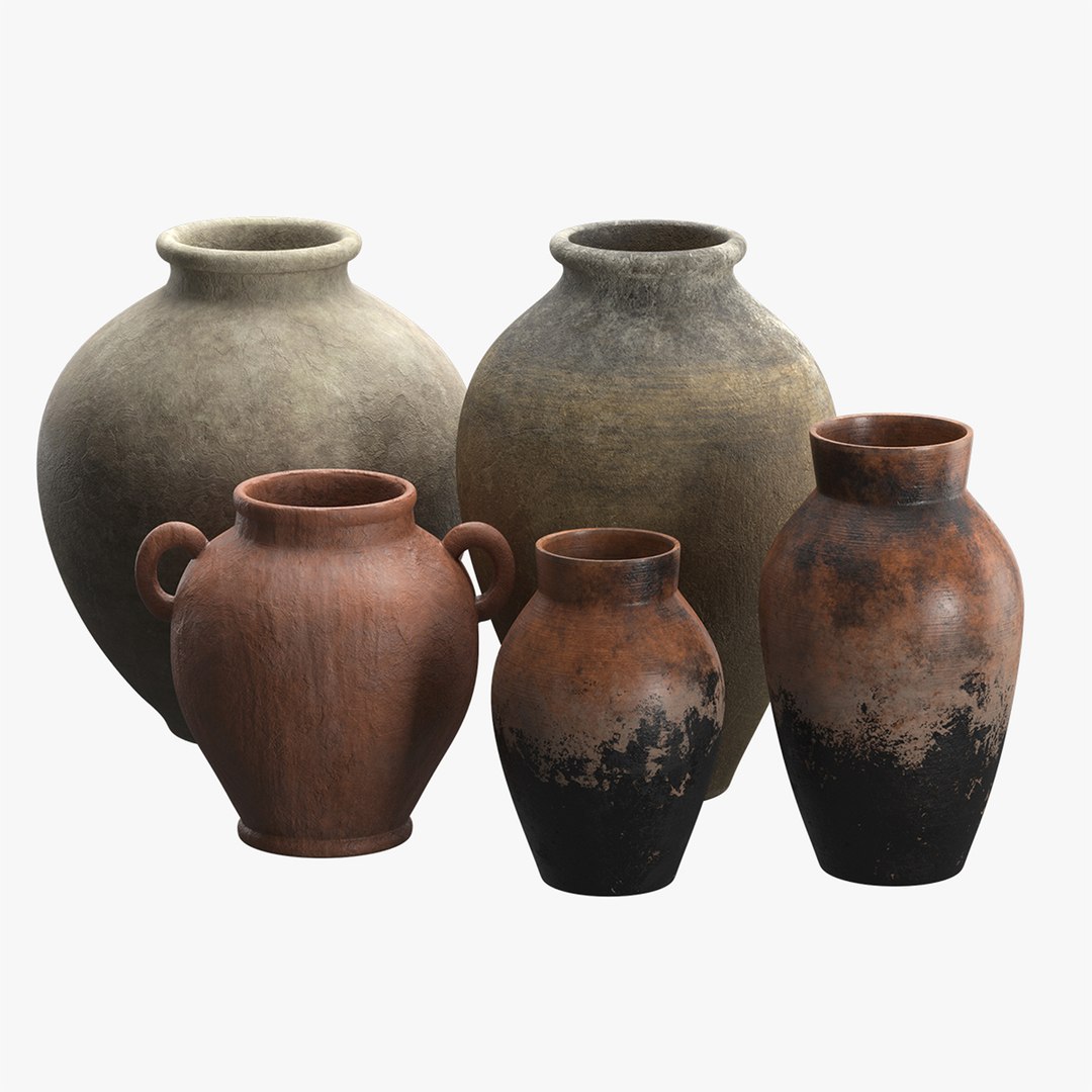 Artisan clay vases set 5 3D model - TurboSquid 2039902