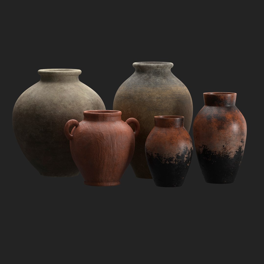 Artisan clay vases set 5 3D model - TurboSquid 2039902