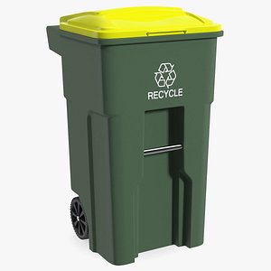 3D Recycling Wheelie Bin Green with Yellow Cover model