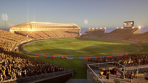 Modular Cricket Arena Stadium 3D Environment with Animated Character Fans