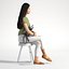 People Woman Asian Emily 005 Casual T-shirt Sitting Low poly