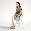 People Woman Asian Emily 005 Casual T-shirt Sitting Low poly