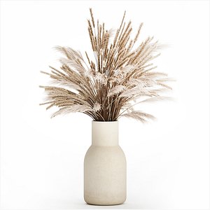 3D Bouquet Of Dried Flowers Pampas Branches Reed 519
