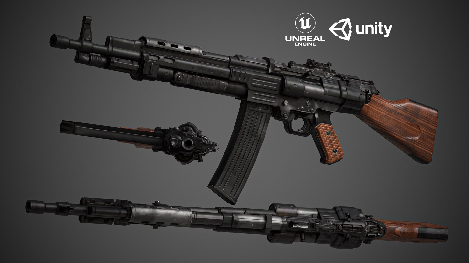 Game Ready Assault Rifle 1946 3D Model Rigged And Optimized Low-poly 3D ...