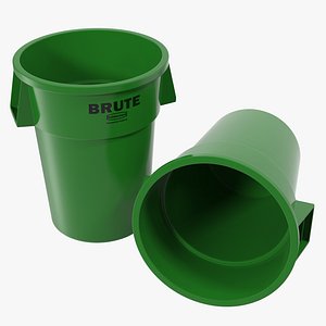 Plastic Garbage Can Green 3D Model