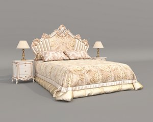 3D Classic European Style Bed Set 66 model