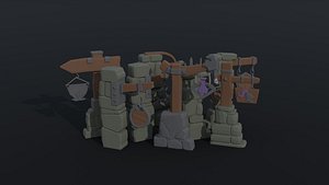 3D model Low-poly Cartoon fantasy road signs Polygonal Style