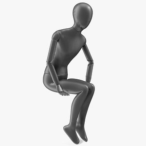 3D Flexible Child Mannequin Sitting Pose Black model