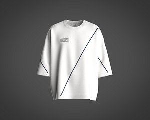 3D Mens oversized sporty t-shirt with contrast color piping