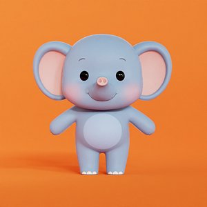 3D Elephant Cartoon Character Chibi Kawaii low-poly 3d model