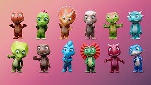 Cartoon characters  dinosaurs 3D model