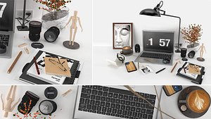 workplace decorative set - home office 3D