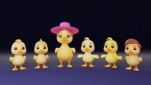 3D 5 Little Ducks and Mama Duck 3D Model model