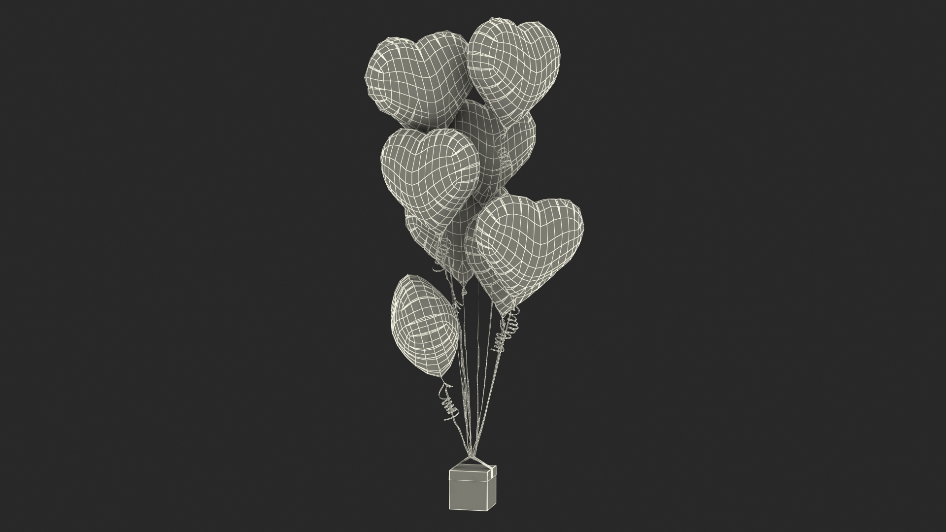 Heart Shaped Gold Balloons Tied To Gift Box Model - TurboSquid 1815044