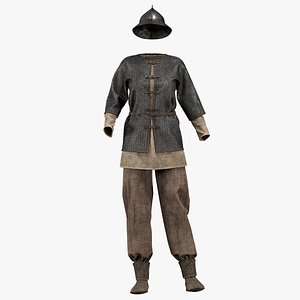 3D model female Medieval warrior outfit with texture and smart material