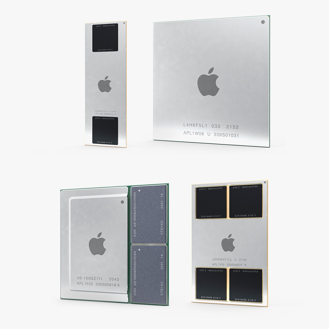 Apple Computer Chips Collection 2 3D model for industrial visualization, technical presentation, simulation, product rendering, and animation
