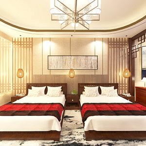 3D Hotel Twin Room in Asian Style