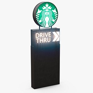 Round Starbucks Drive Thru Signage Light On