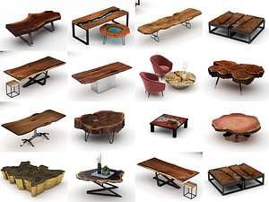Live Edge Table Resin River Wood Dining Coffee Furniture Set 3D