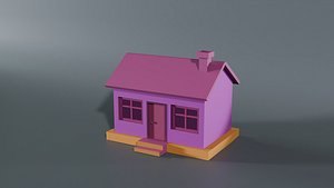3D Stylized Low Poly Pink Cartoon House