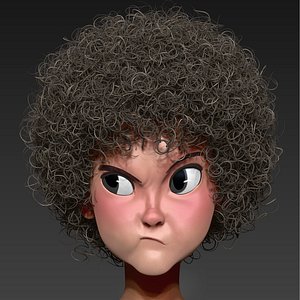 3D cartoon girl curly hair