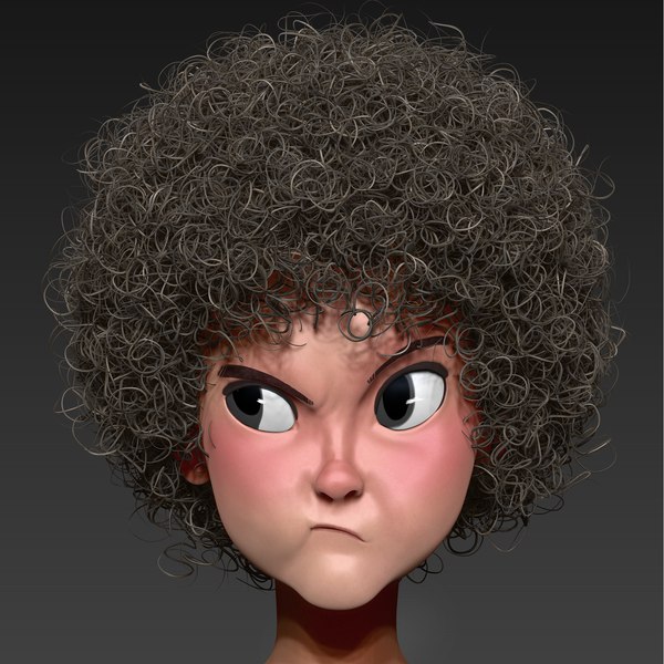 3D cartoon girl curly hair - TurboSquid 1340928