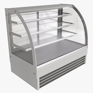 Store cake display shelf with curved glass and cooling
