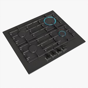 Gas Hob 4 Burners Glass Black 02
