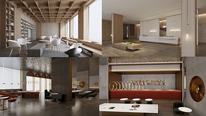 Lobby and restaurant and cafe and book bar 3D model