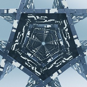 Realistic blue buildings on a sci-fi planet 3D model