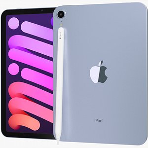 3D Apple iPad mini 2021 6th gen WiFi and Cellular with Pencil Purple