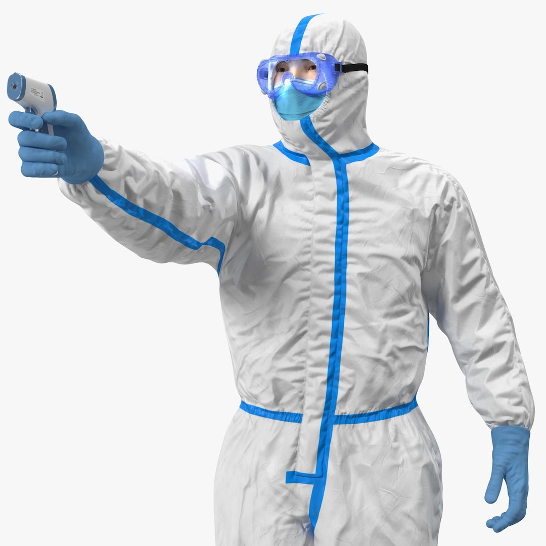 Man Disposable Medical Protective Suit with Thermometer 3D model preview