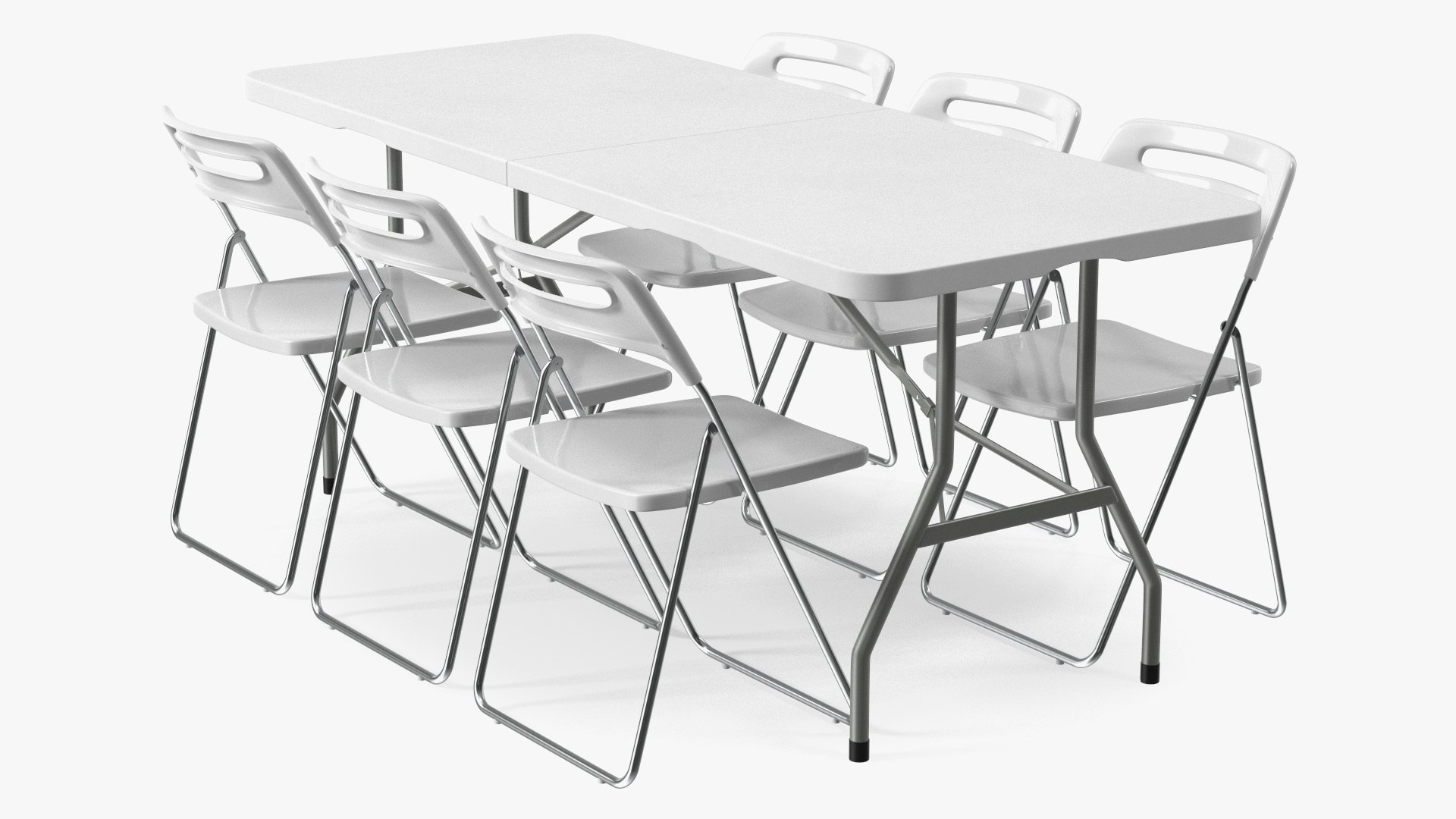 White Plastic Folding Furniture Set 3D model preview