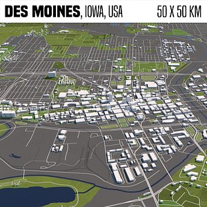 Des Moines Iowa USA 50x50km