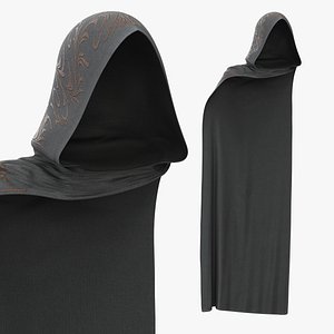Dark Fantasy Hooded Cloak Full Body Length 3D model