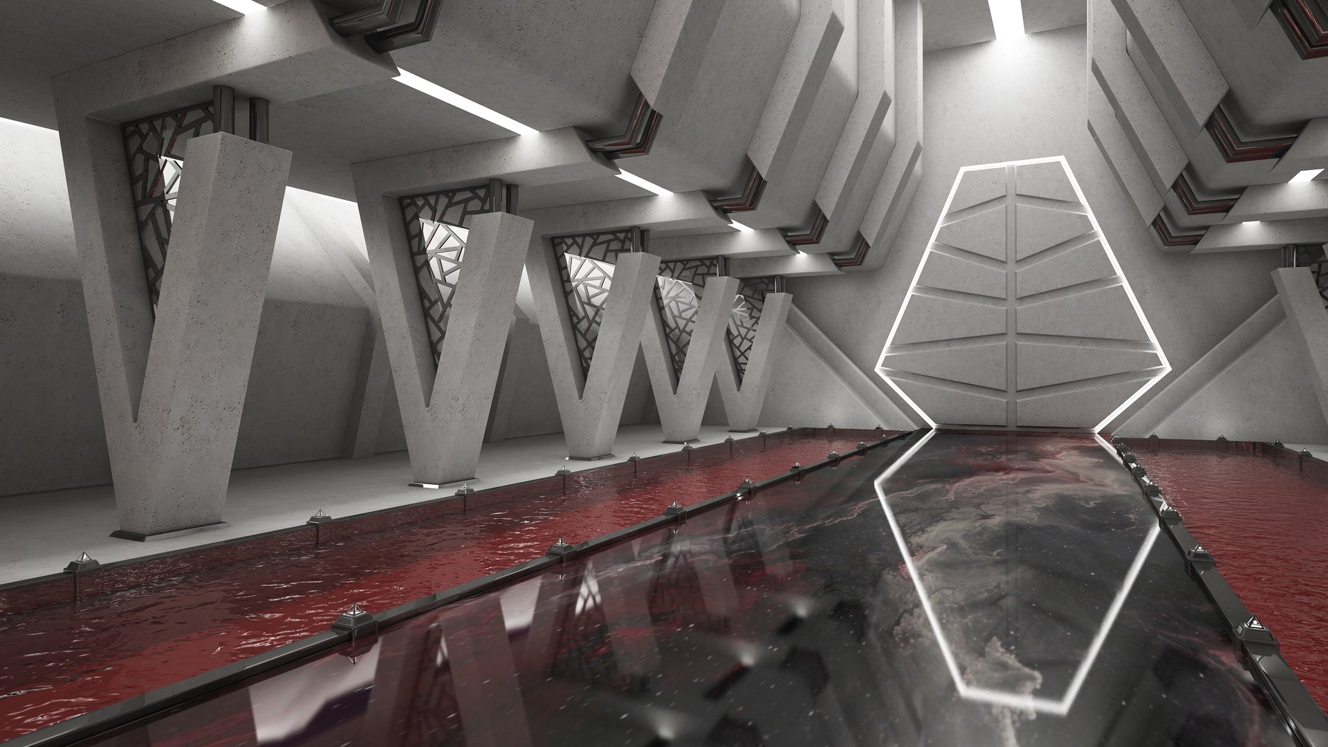 Sci-fi Interior Throne Room Red 3D Model - TurboSquid 2347950