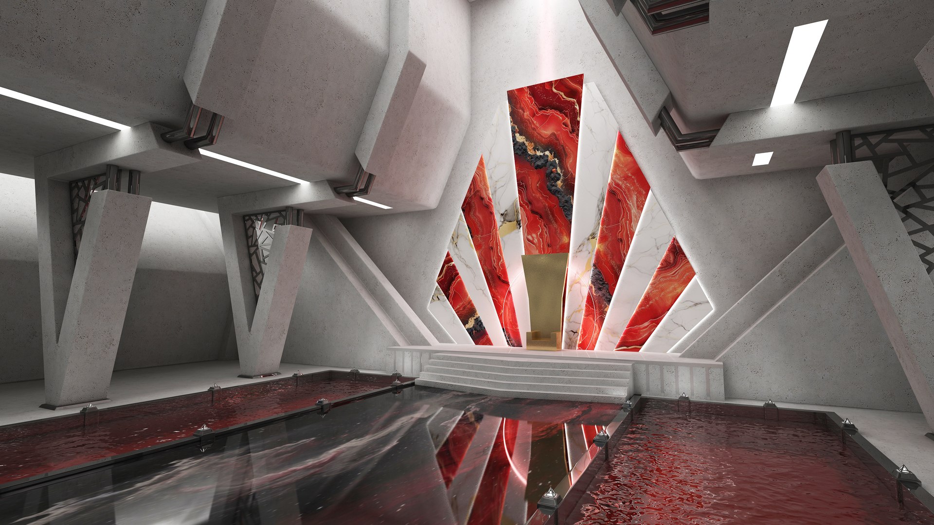 Sci-fi Interior Throne Room Red 3D Model - TurboSquid 2347950
