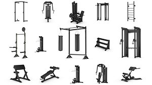 3D model Gym equipment pack of 18