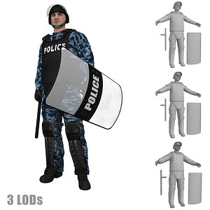 3d rigged riot police officer model