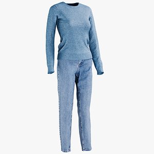 realistic women jeans pullover model