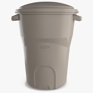 Round Grey Rubbermaid Trash Can model