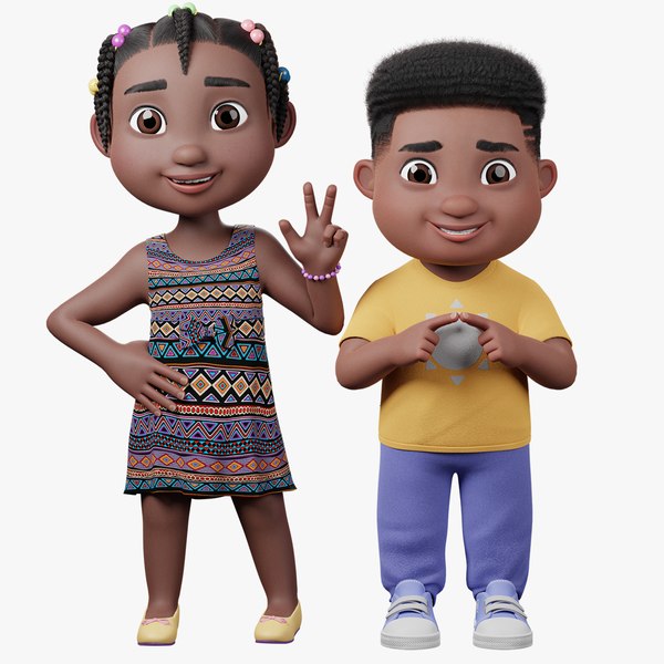 3D African kids model