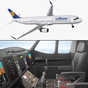 3D Lufthansa Airbus A321 with Interior and Doors Rigged for Cinema 4D