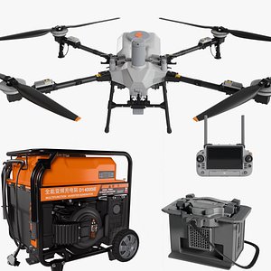 3D DJI Agras T55 Drone and Generator,Remote RC plus2, Cooling system