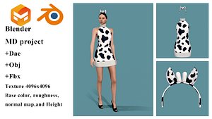 cow cosplay dress with head band 3D model