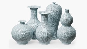 Set of vases with crackle effect 3D model