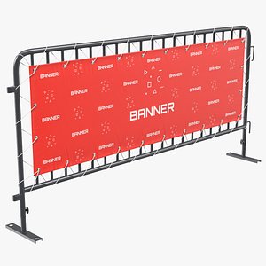 3D Black Crowd Control Barrier with Advertising Vinyl Banner