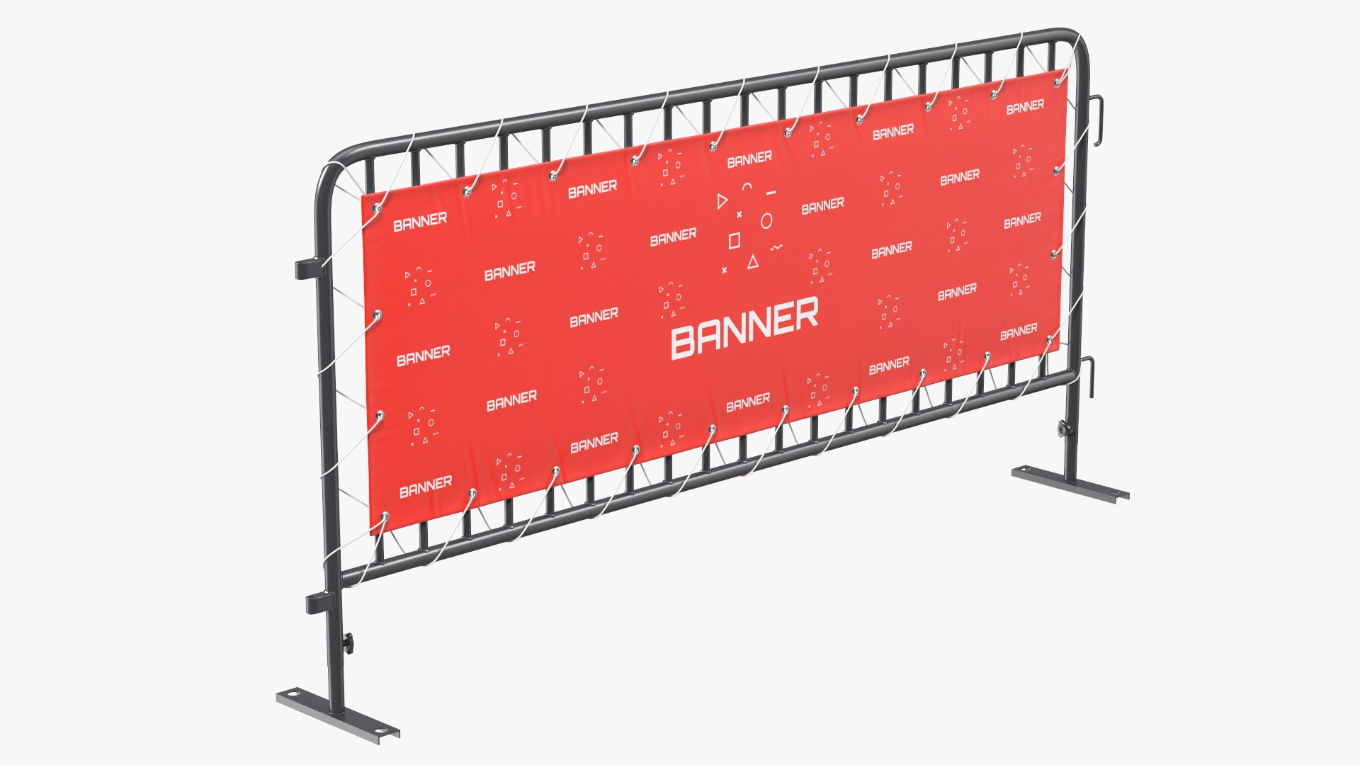 Black Crowd Control Barrier with Advertising Vinyl Banner 3D model preview