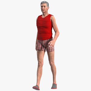 3D Chinese Elderly Man Underwear Style Rigged for Cinema 4D